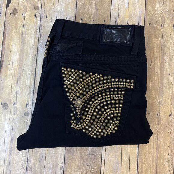 Robin Jeans Men Robins Vintage Long Flap Pockets Swarovski Crystals Black 38X34 - Picture 2 of 12